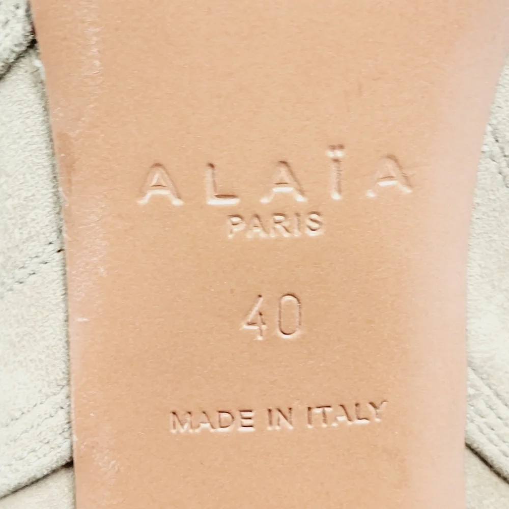 Alaia Beige Cut Out Suede Lace Up Peep Toe Heeled Ankle Booties M817 - Picture 11 of 15